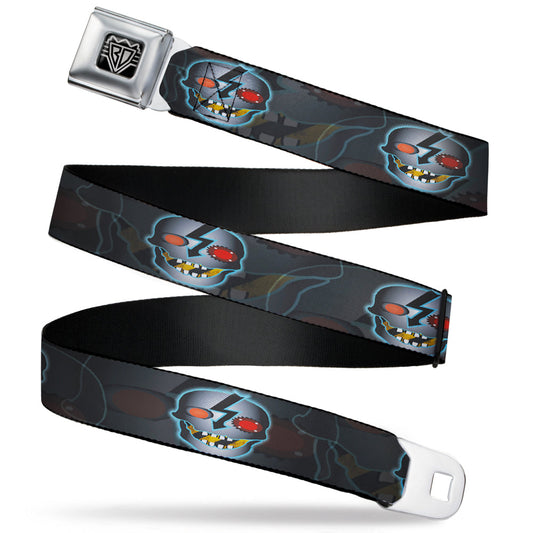 BD Wings Logo CLOSE-UP Full Color Black Silver Seatbelt Belt - High Voltage Skull Webbing