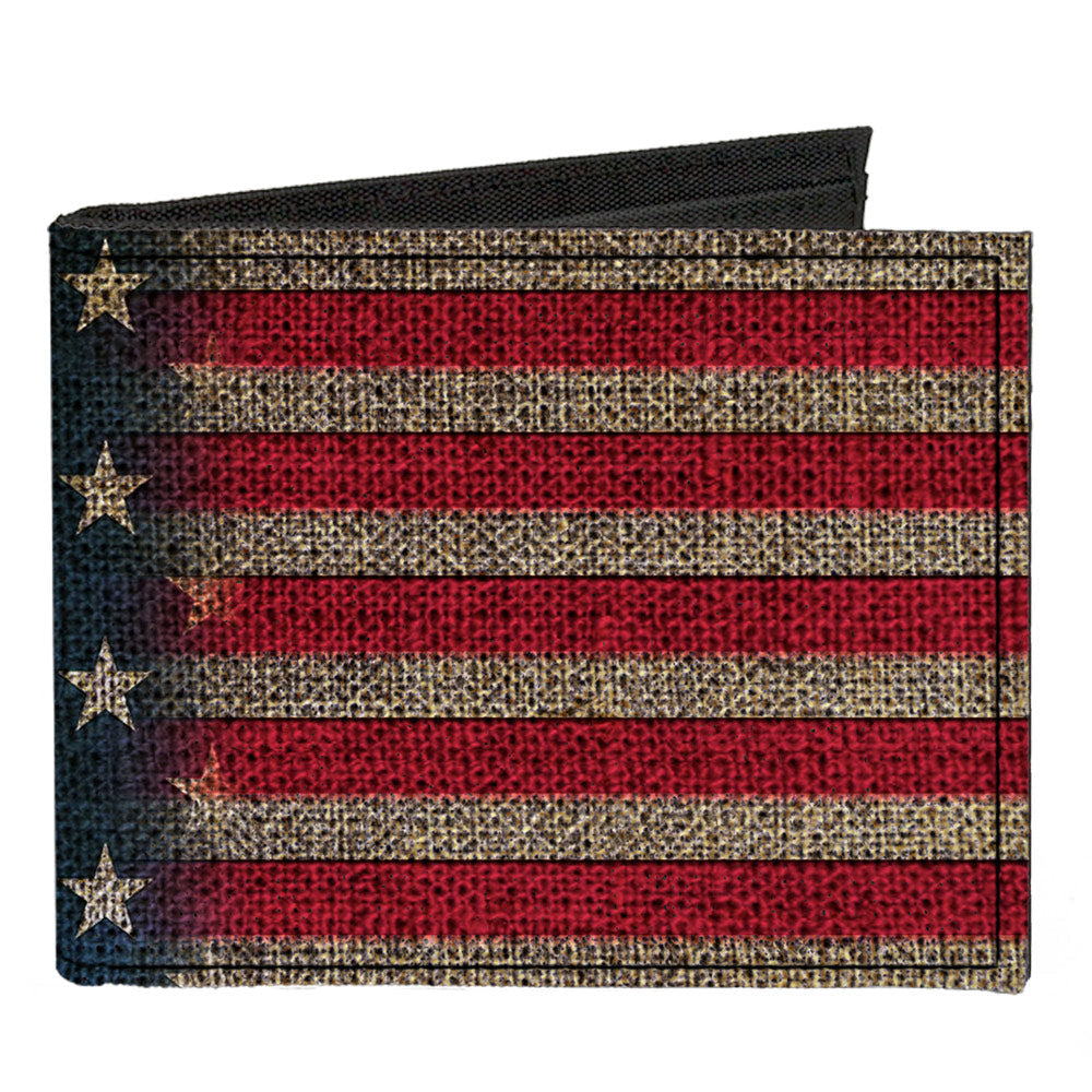 Canvas Bi-Fold Wallet - Vintage US Flag Stretch