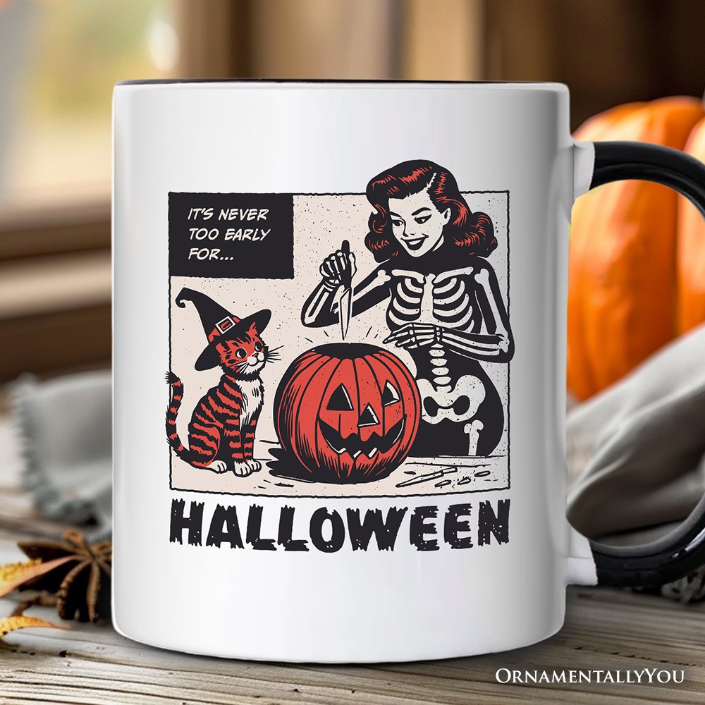 It’s Never Too Early for Halloween Personalized Mug, Funny Retro Gift with Custom Name