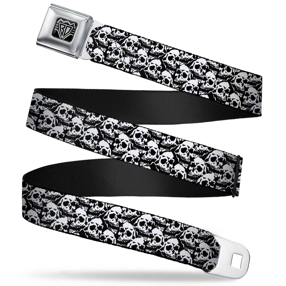 BD Wings Logo CLOSE-UP Full Color Black Silver Seatbelt Belt - Skull Yard Black/White Webbing