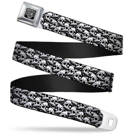 BD Wings Logo CLOSE-UP Full Color Black Silver Seatbelt Belt - Skull Yard Black/White Webbing