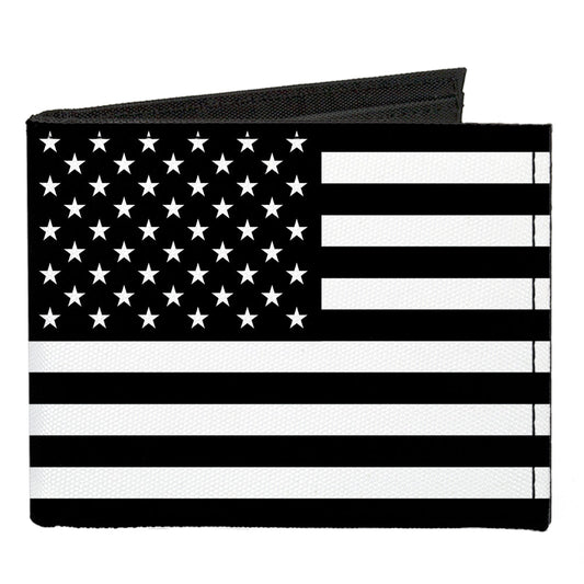 Canvas Bi-Fold Wallet - American Flag Black White