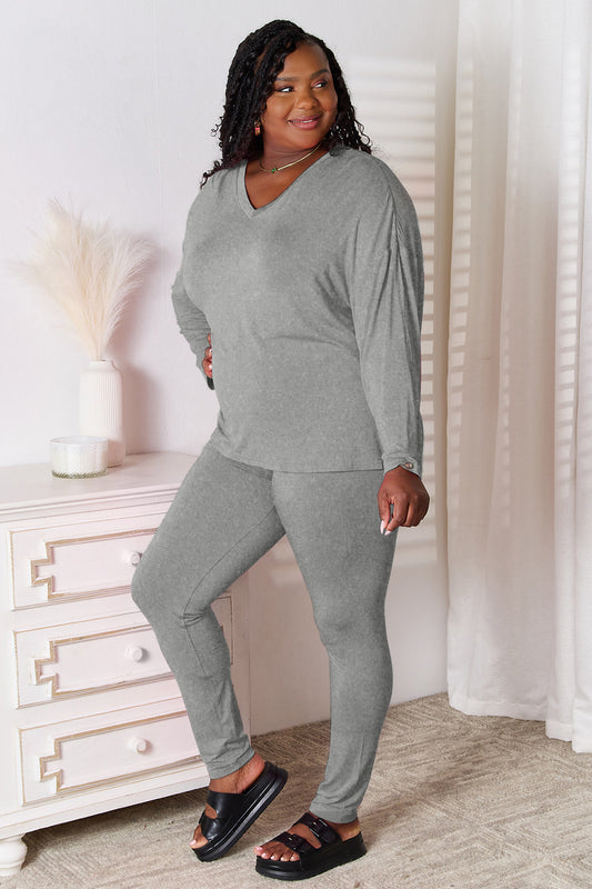 Basic Bae Bamboo V-Neck Long Sleeve Top and Pants Lounge Set