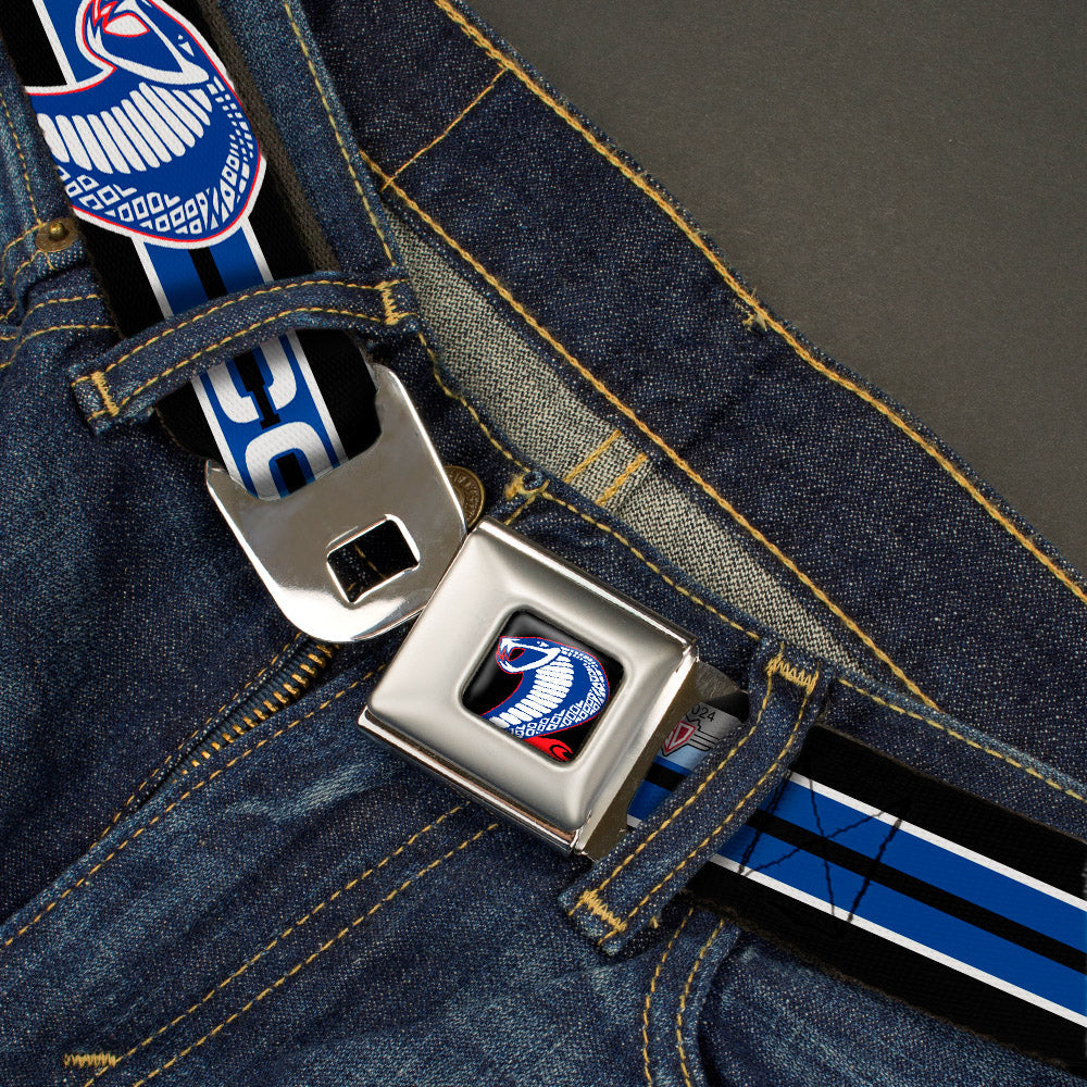 Cobra Head Full Color Black Red Blue White Seatbelt Belt - COBRA JET/Cobra Head Stripe Black/White/Blue Webbing