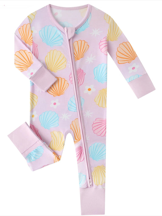 PoshTOT Colorful Seashell Bamboo Baby Convertible Zippy Romper