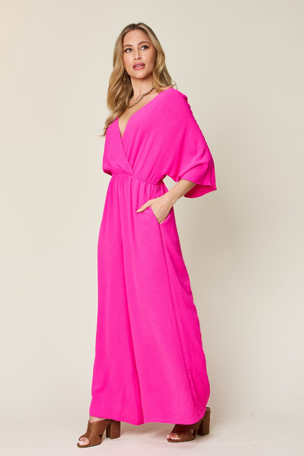 Double Take Half Sleeve Wide Leg Jumpsuit