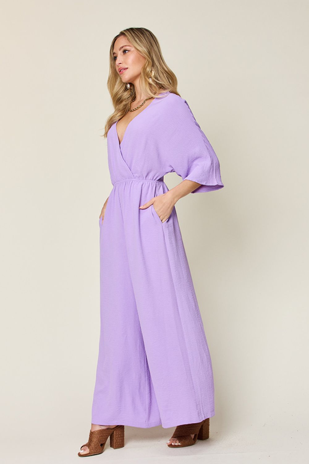 Double Take Half Sleeve Wide Leg Jumpsuit