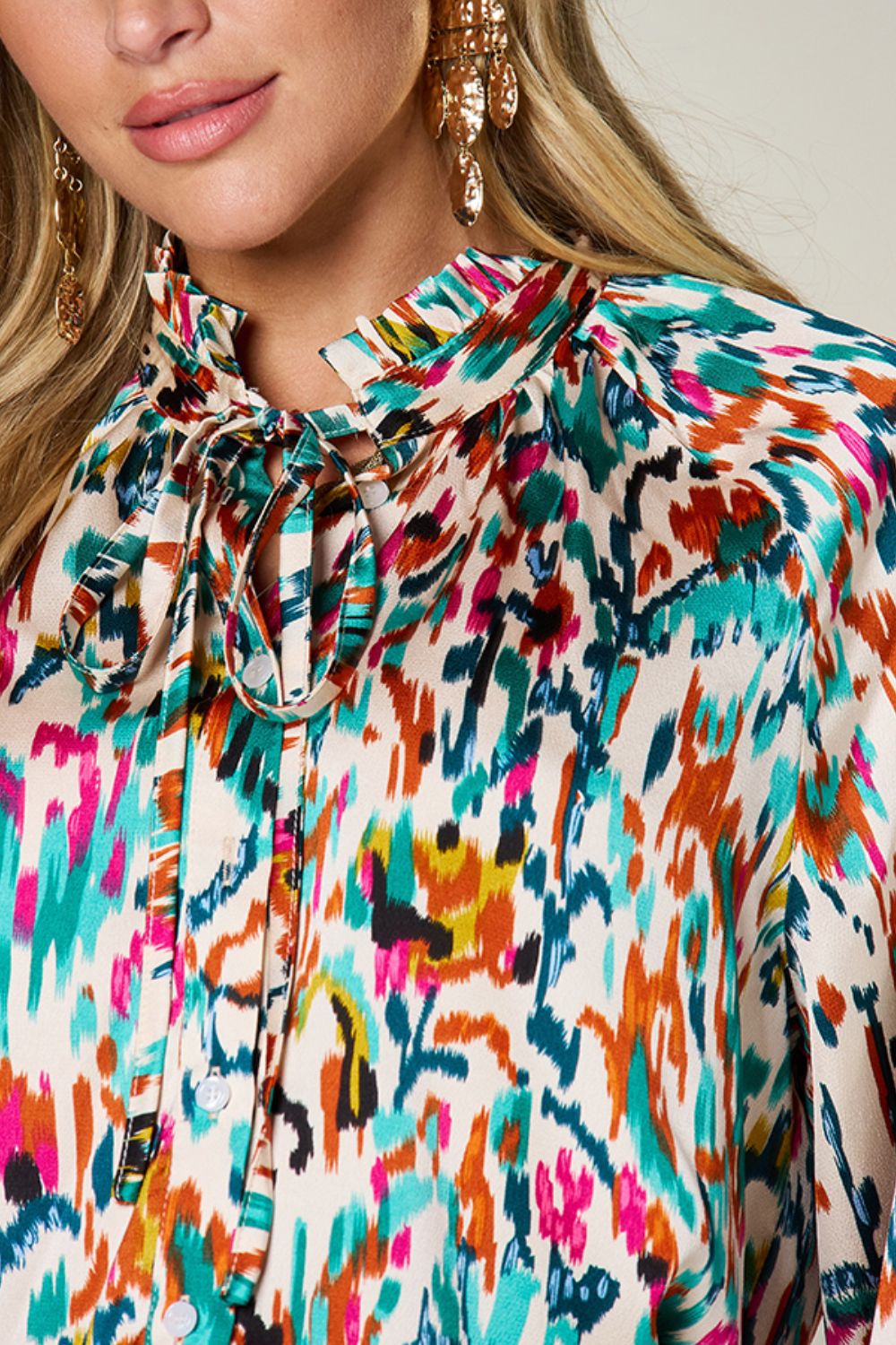 Double Take Printed Button Up Long Sleeve Shirt