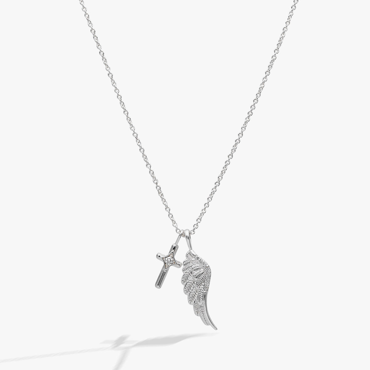 Faith Cross and Angel Wing Charm Necklace