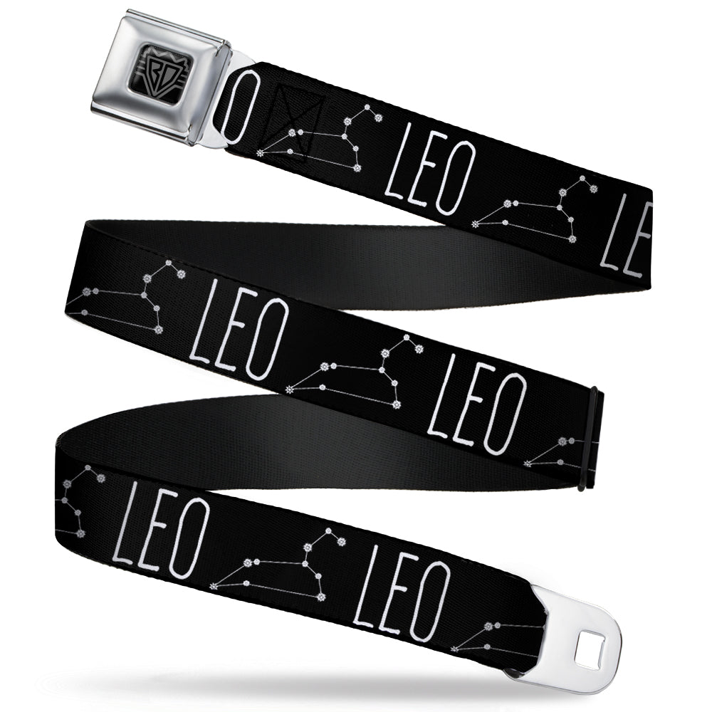 BD Wings Logo CLOSE-UP Full Color Black Silver Seatbelt Belt - Zodiac LEO/Constellation Black/White Webbing