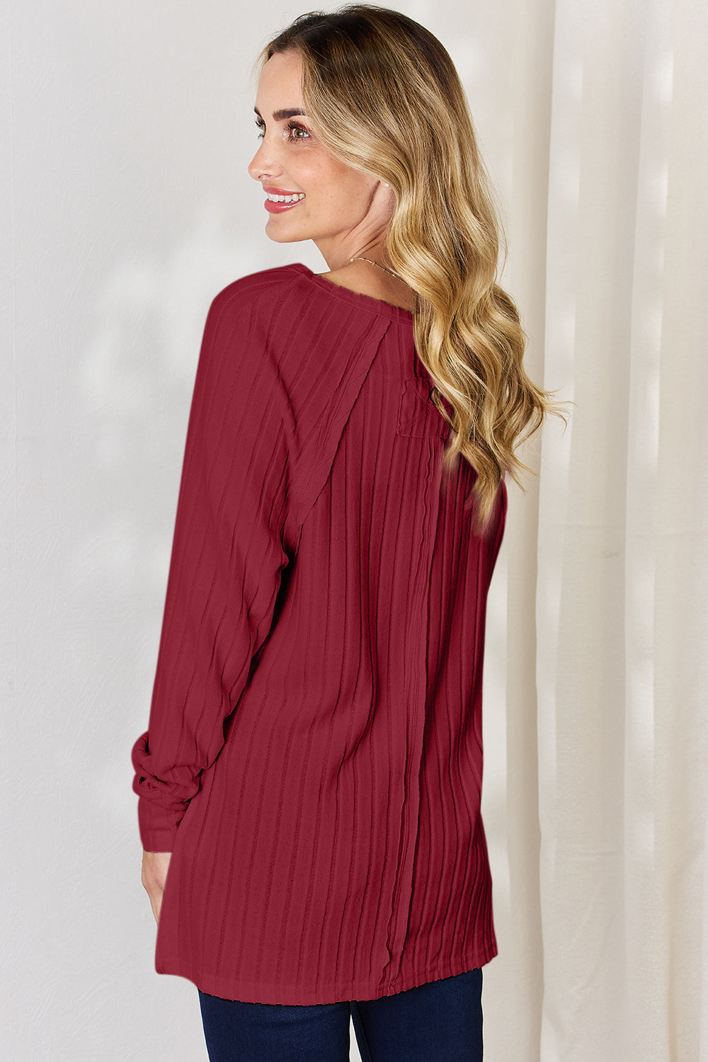 Basic Bae Ribbed Round Neck Slit T-Shirt