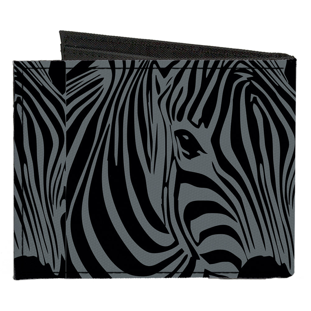 Canvas Bi-Fold Wallet - Zebra Head Black Gray