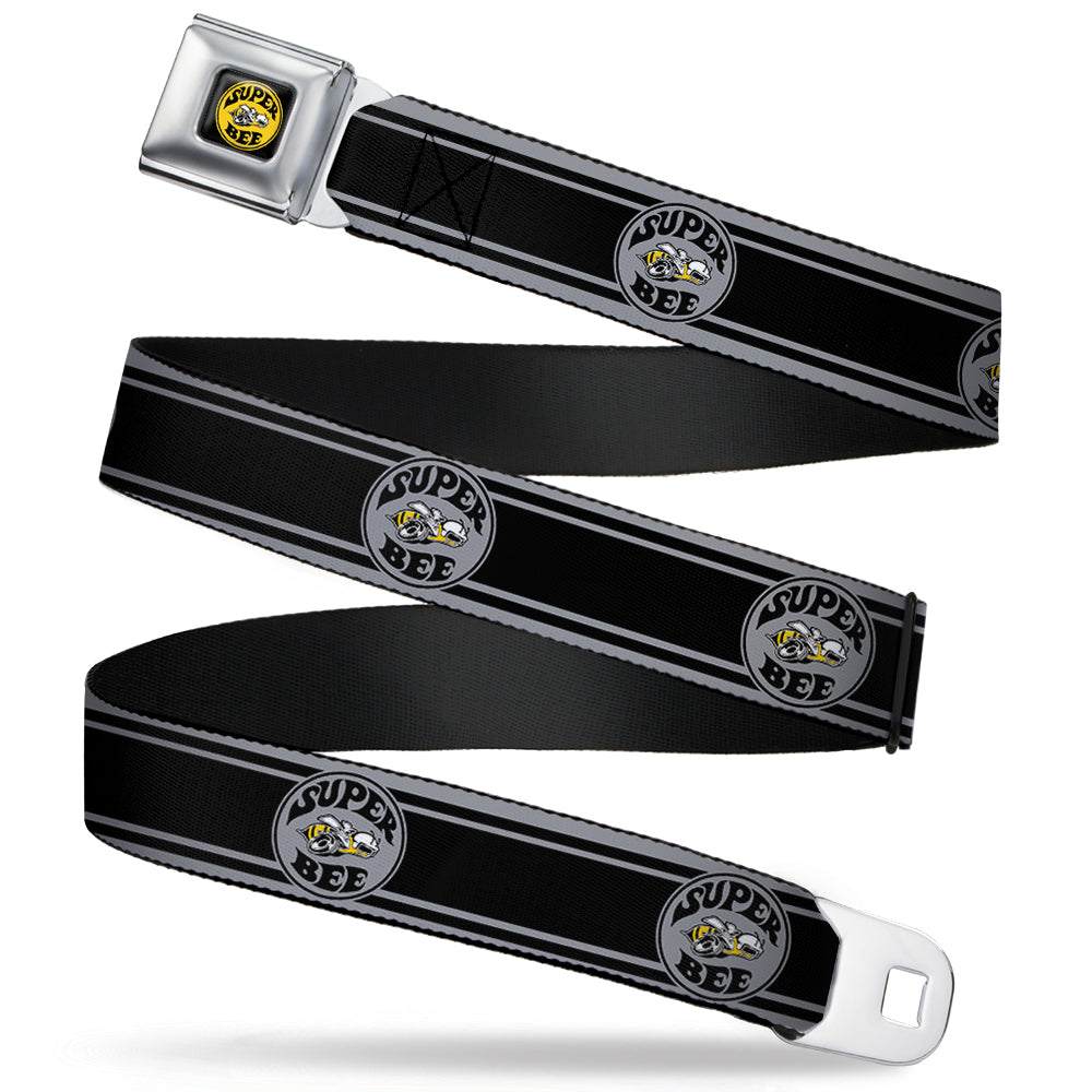 SUPER BEE Logo Full Color Black Yellow White Seatbelt Belt - SUPER BEE Logo/Stripes Black/Gray/Yellow/White Webbing
