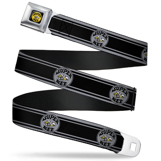 SUPER BEE Logo Full Color Black Yellow White Seatbelt Belt - SUPER BEE Logo/Stripes Black/Gray/Yellow/White Webbing