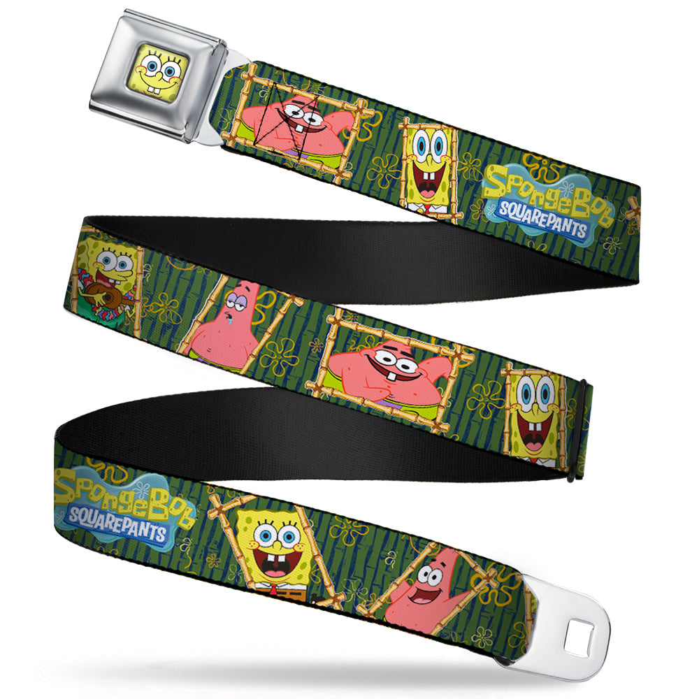 Sponge Bob Face CLOSE-UP Full Color Seatbelt Belt - SpongeBob & Patrick Starfish Bamboo Frames/Logo Webbing