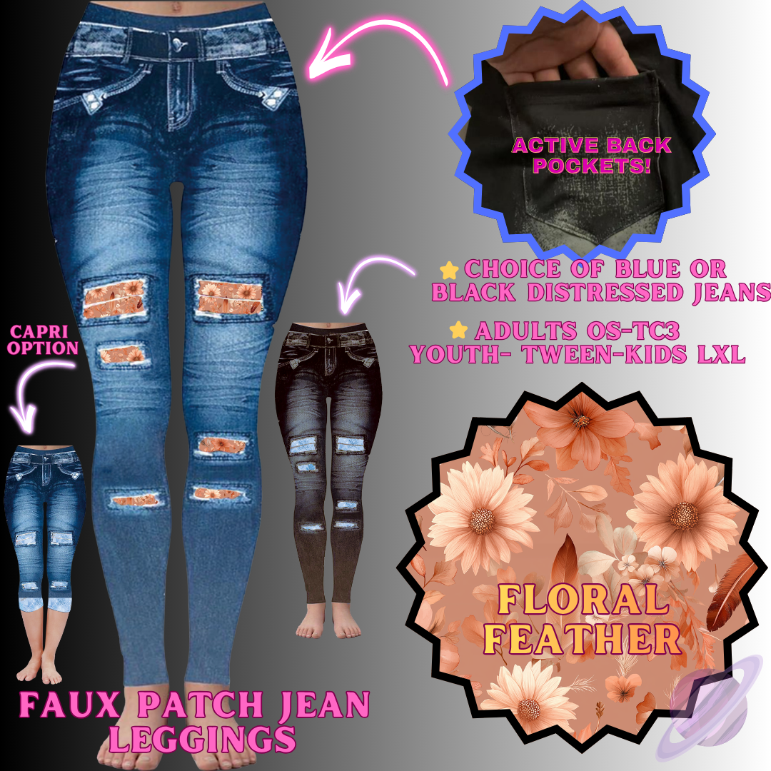 FLORAL FEATHER-FAUX JEAN LEGGING-PREORDER CLOSING 12/2 , ETA MID FEB.