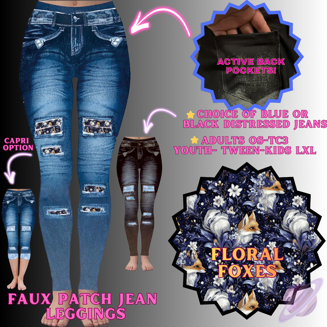 FLORAL FOXES-FAUX JEAN LEGGING-PREORDER CLOSING 12/2 , ETA MID FEB.