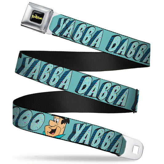 THE FLINTSTONES Logo Full Color Black Yellow Seatbelt Belt - Fred Face YABBA DABBA DOO Blues Webbing