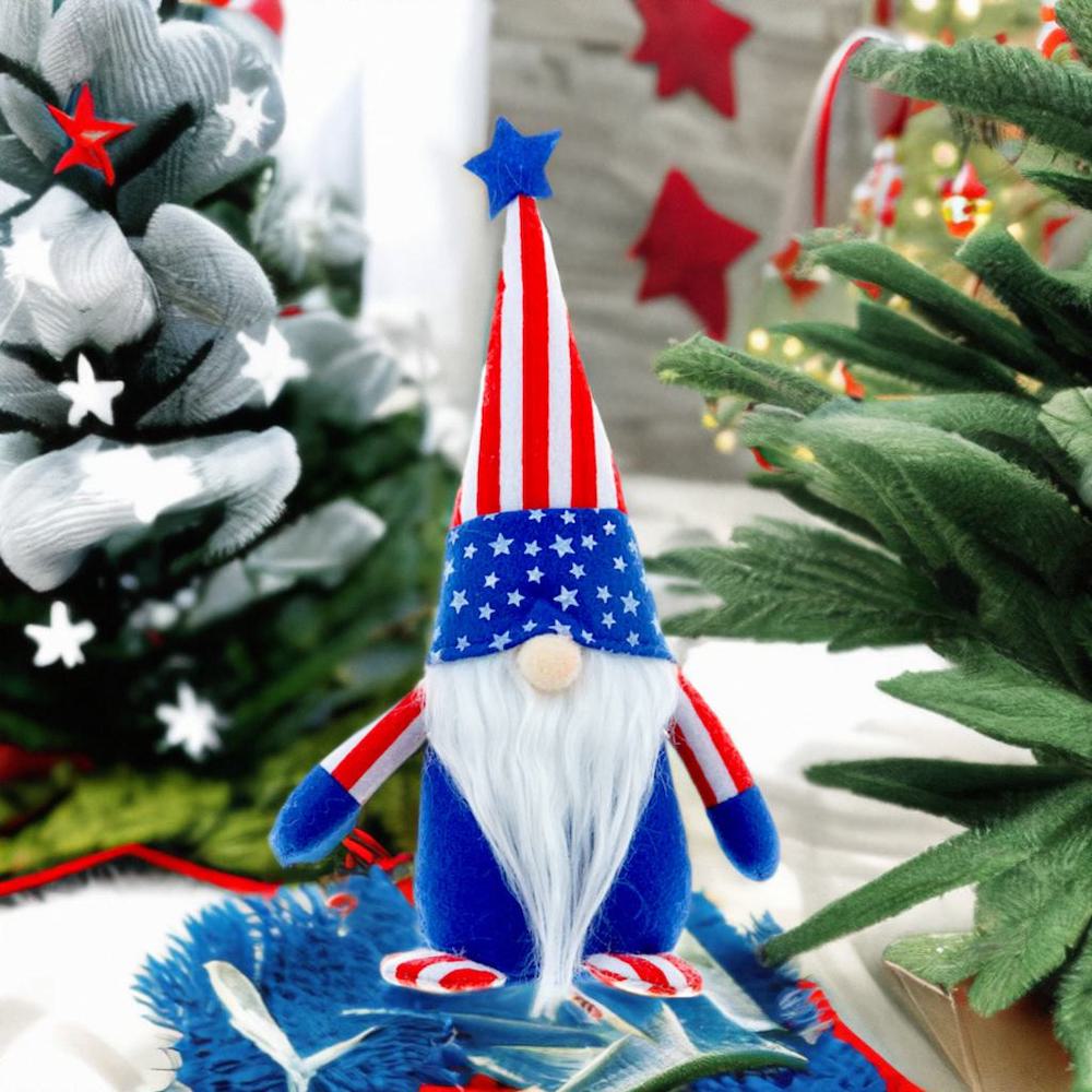 American Flag Colored Plush Gnome, Patriotic Home Decor