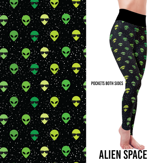 Little Green Aliens  Leggings with Pockets