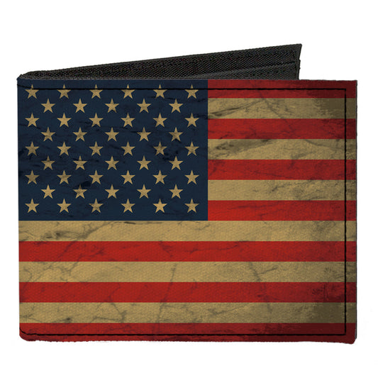 Canvas Bi-Fold Wallet - American Flag Weathered