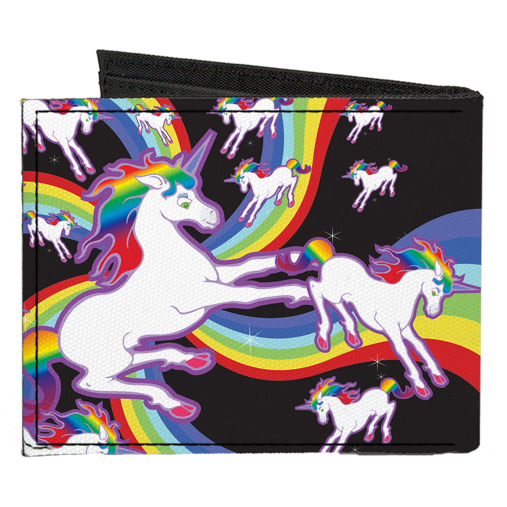 Canvas Bi-Fold Wallet - Unicorns Rainbow Swirl Black