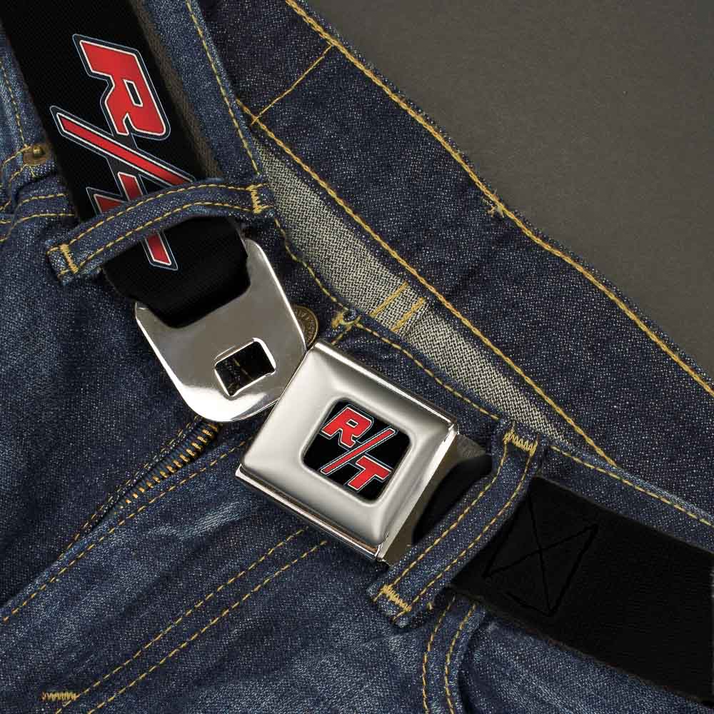 Dodge Challenger R T Emblem Full Color Black White Red Seatbelt Belt - Dodge Challenger R/T Emblem Repeat Black/Blue/White/Red Webbing