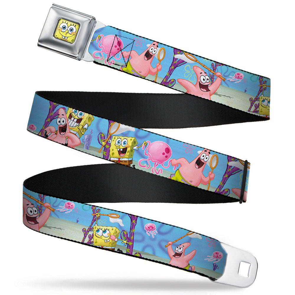 Sponge Bob 3-D Face CLOSE-UP Full Color Seatbelt Belt - SpongeBob & Patrick Starfish Jellyfishing Scenes Webbing