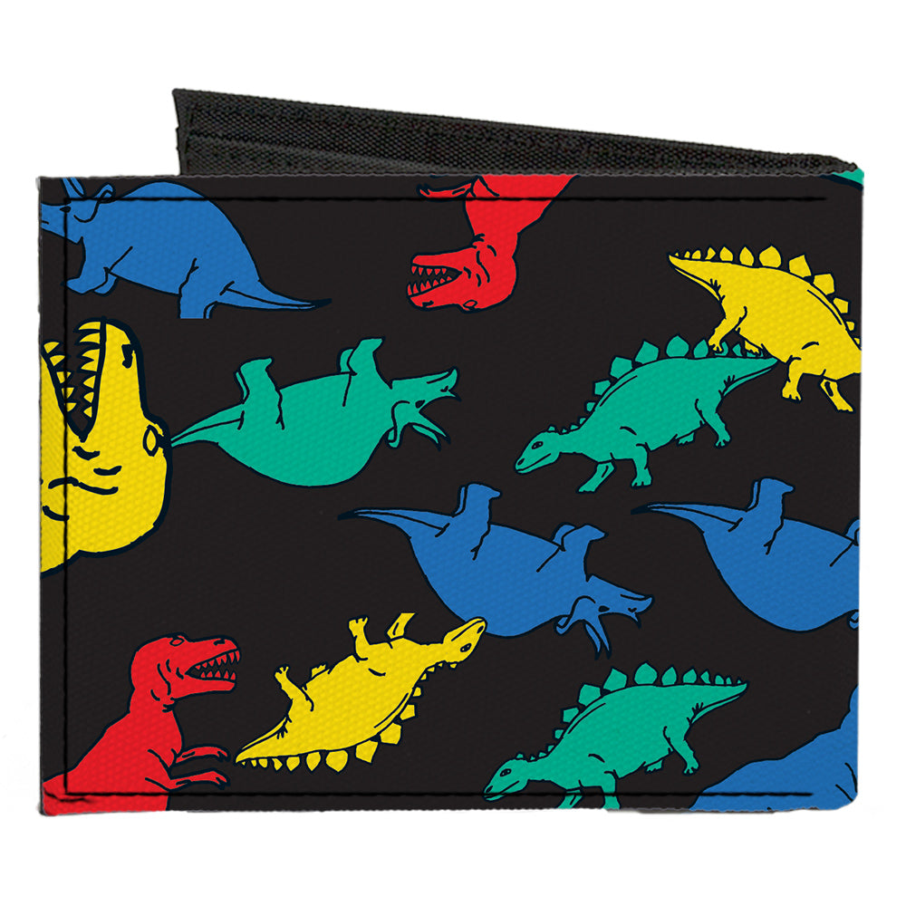 Canvas Bi-Fold Wallet - Dinosaurs Black Multi Color