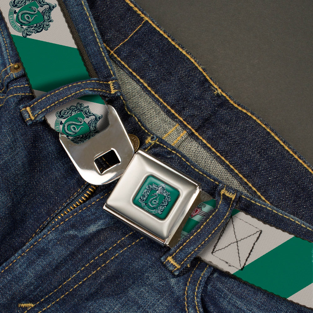 SLYTHERIN Crest Full Color Green Seatbelt Belt - SLYTHERIN Crest Diagonal Stripe Gray/Green Webbing