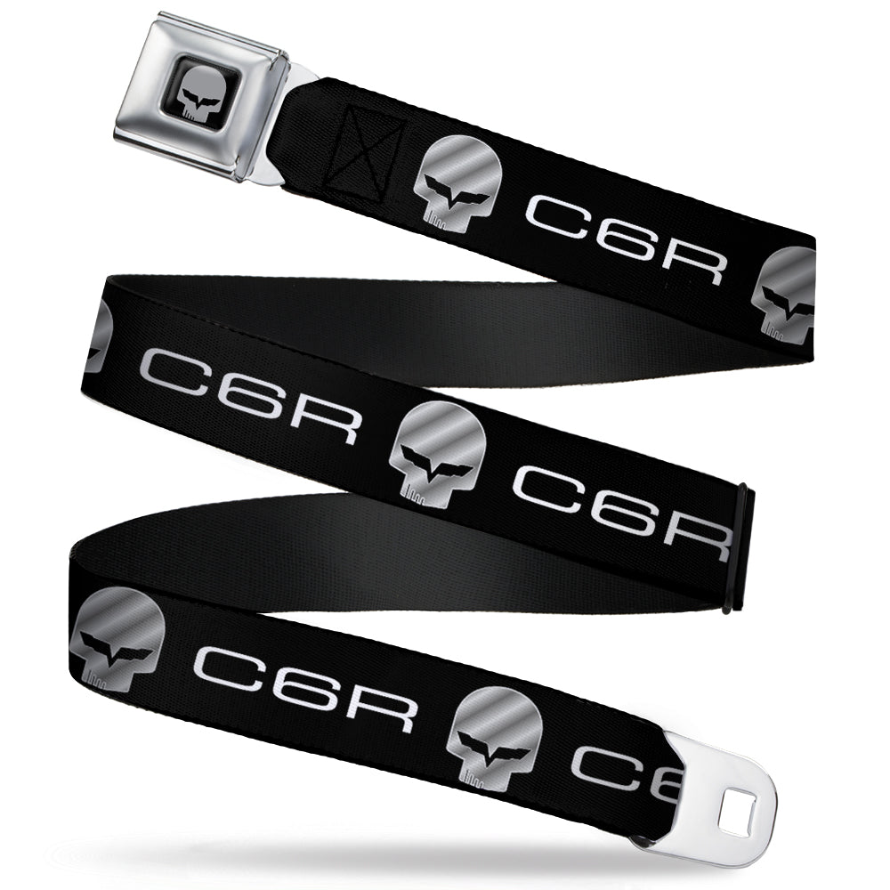 C6R Jake Skull Seatbelt Belt - C6R Racing Skull Logo Black/Silver Webbing