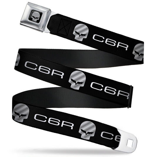 C6R Jake Skull Seatbelt Belt - C6R Racing Skull Logo Black/Silver Webbing