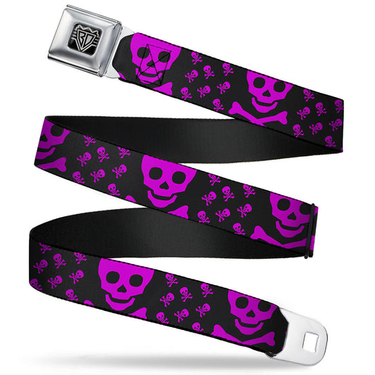 BD Wings Logo CLOSE-UP Full Color Black Silver Seatbelt Belt - Skull w/Babies Black/Fuchsia Webbing