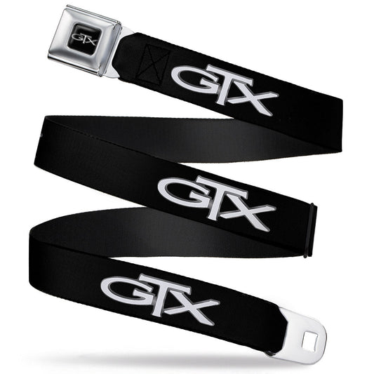 Plymouth GTX Emblem Full Color Black Silver Fade White Seatbelt Belt - Plymouth GTX Emblem Black/Silver Fade/White Webbing