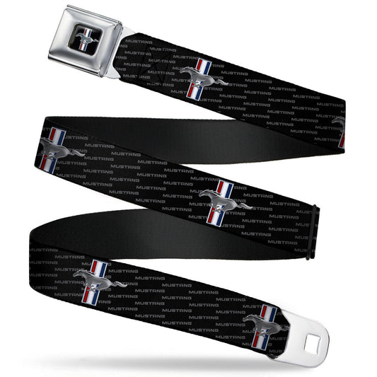 Ford Mustang Emblem Seatbelt Belt - Ford Mustang w/Bars REPEAT w/Text Webbing