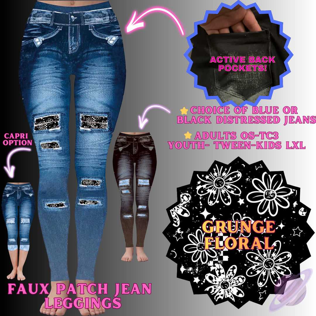 GRUNGE FLORAL-FAUX JEAN LEGGING-PREORDER CLOSING 12/2 , ETA MID FEB.
