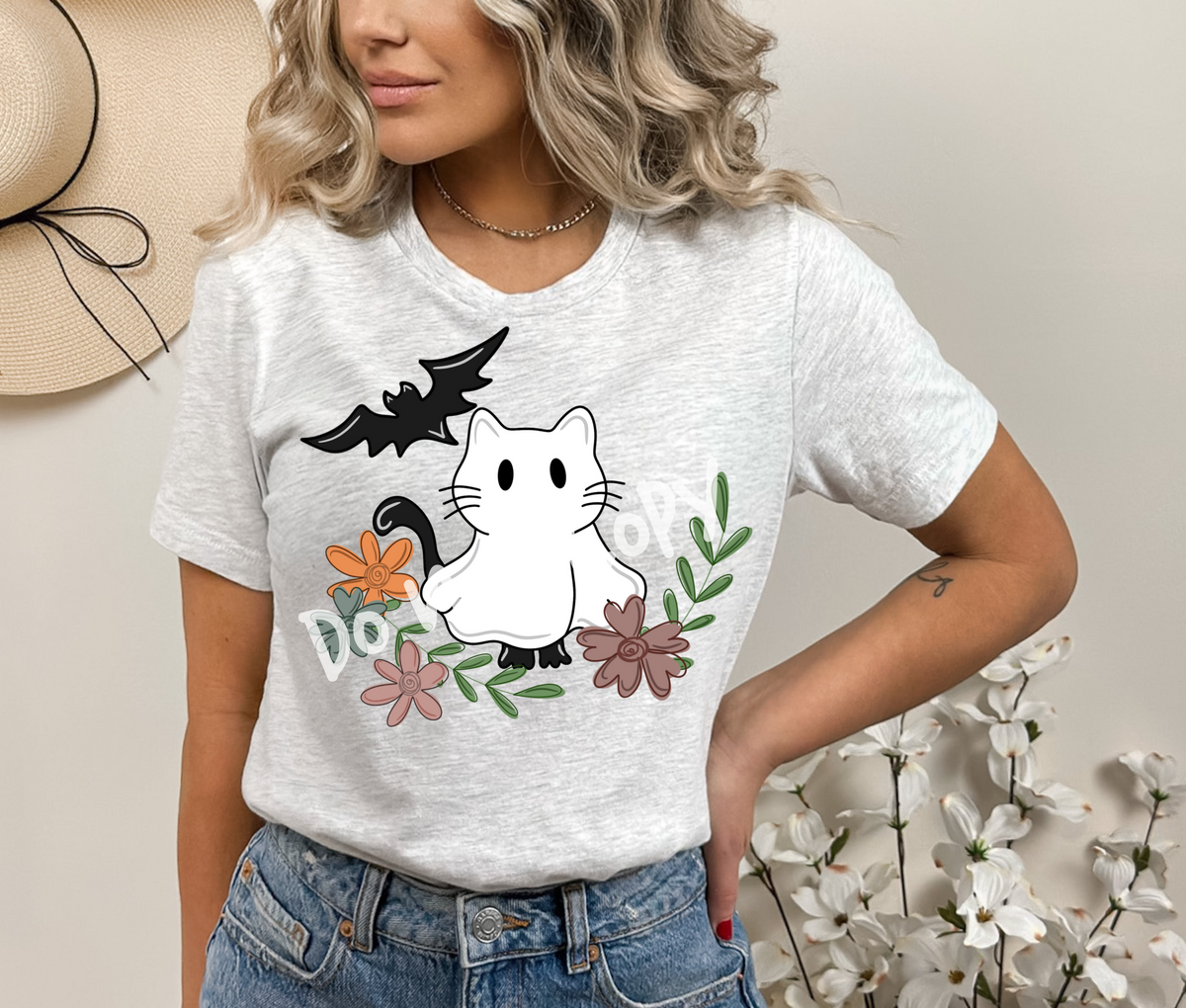 HALLOWEEEN PART 1 -KITTY GHOST-UNISEX TEE ADULTS/KIDS