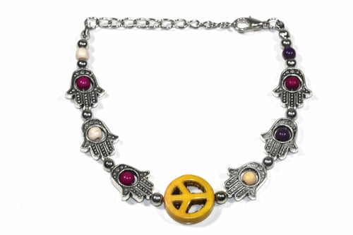 Hamsa Hand Peace Bracelet Adjustable Beaded Silver Charm