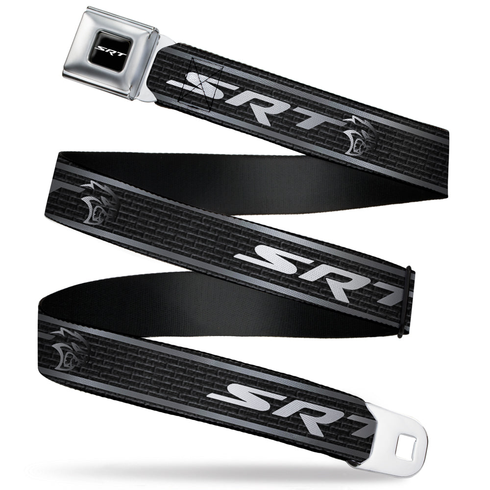 SRT Logo Full Color Black White Seatbelt Belt - Dodge SRT Hellcat Logo Stripe Black/Silver/White Webbing