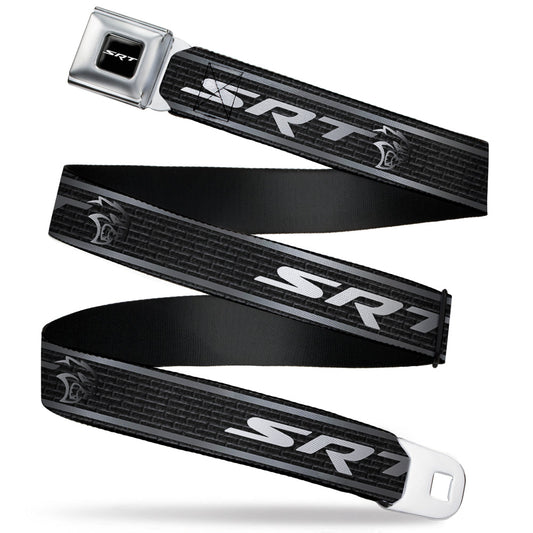 SRT Logo Full Color Black White Seatbelt Belt - Dodge SRT Hellcat Logo Stripe Black/Silver/White Webbing