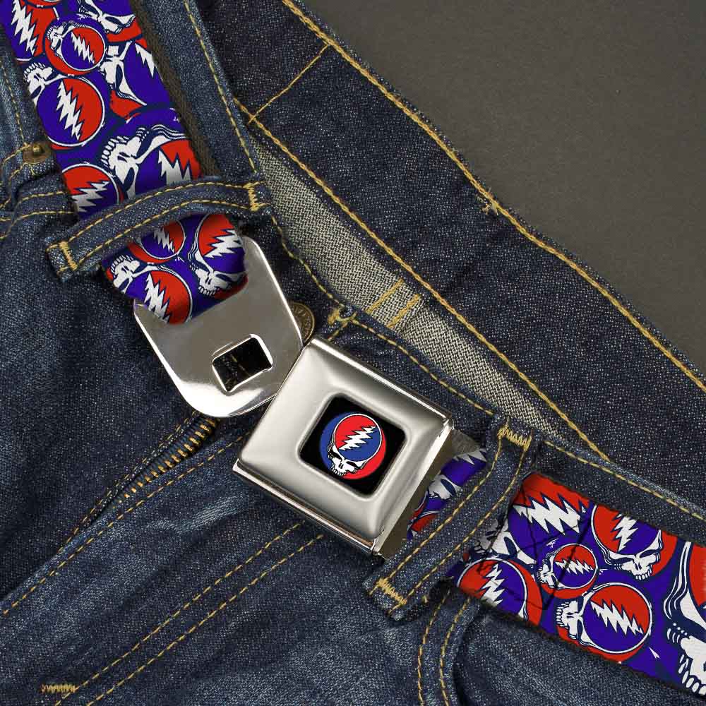 Steal Your Face Seatbelt Belt - Steal Your Face Stacked Red/White/Blue Webbing