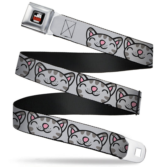 THE BIG BANG THEORY Full Color Black White Red Seatbelt Belt - Soft Kitty Face CLOSE-UP Gray Webbing