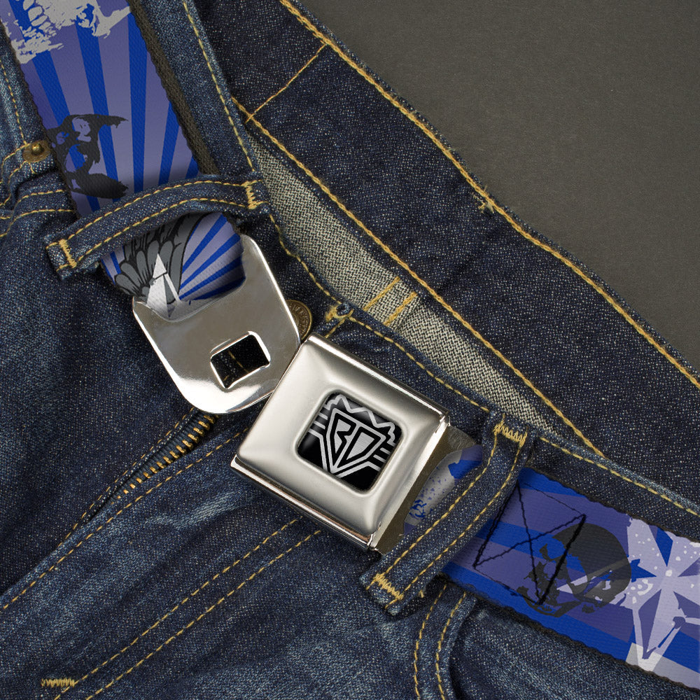 BD Wings Logo CLOSE-UP Full Color Black Silver Seatbelt Belt - Die Hard Skulls & Stars1 Blue/Grays Webbing
