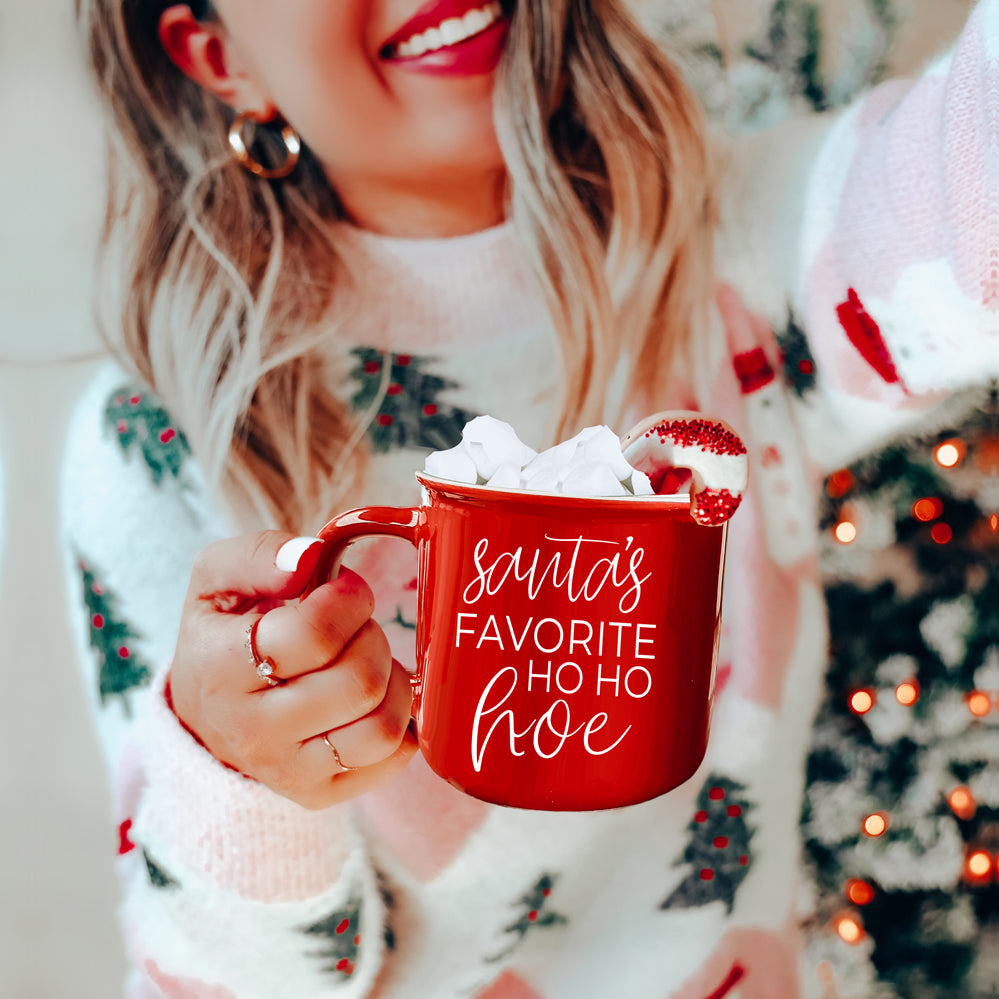 Ho Ho Hoe Holiday Mug 14.5oz Ceramic Campfire Style Double Sided Red Or Green Microwave Safe