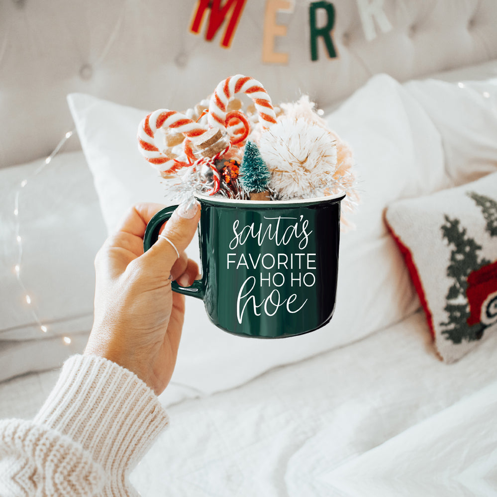 Ho Ho Hoe Holiday Mug 14.5oz Ceramic Campfire Style Double Sided Red Or Green Microwave Safe
