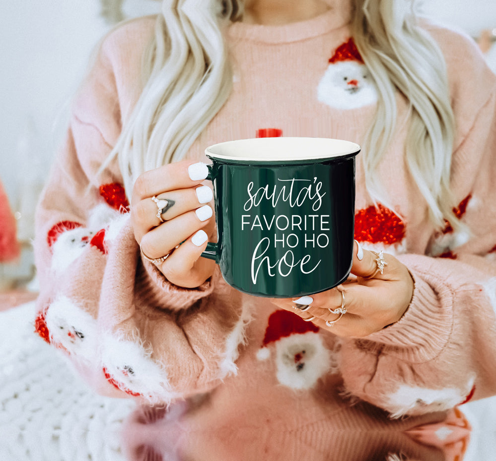 Ho Ho Hoe Holiday Mug 14.5oz Ceramic Campfire Style Double Sided Red Or Green Microwave Safe