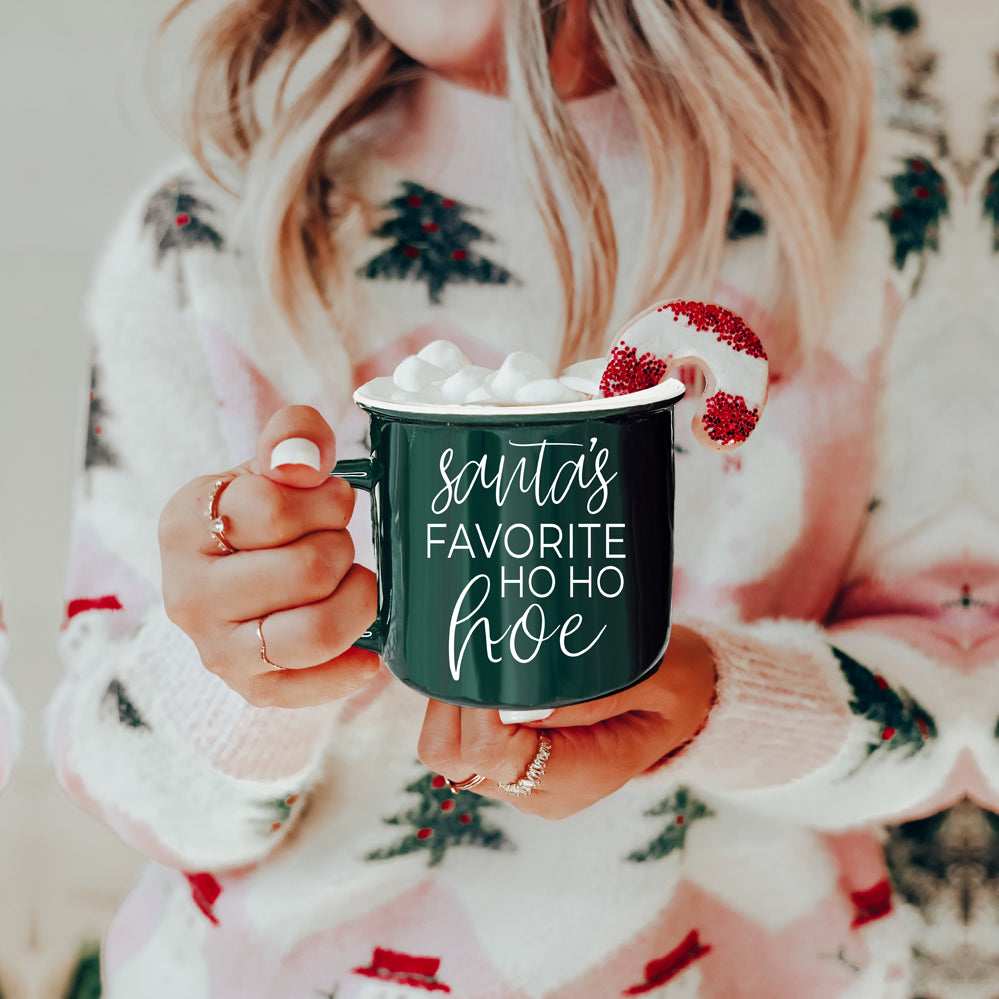 Ho Ho Hoe Holiday Mug 14.5oz Ceramic Campfire Style Double Sided Red Or Green Microwave Safe