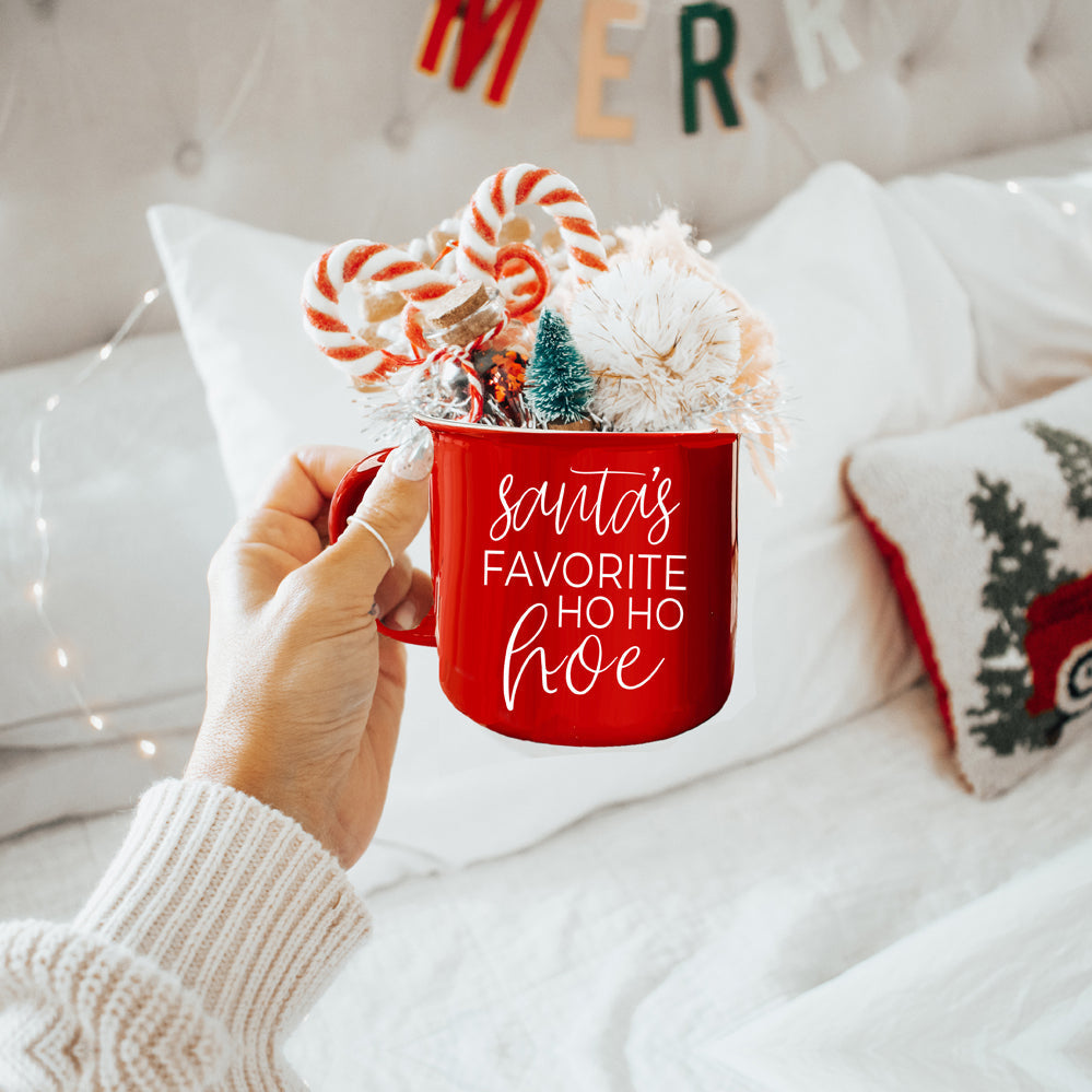 Ho Ho Hoe Holiday Mug 14.5oz Ceramic Campfire Style Double Sided Red Or Green Microwave Safe