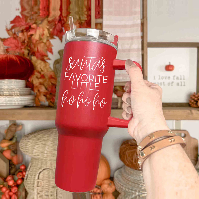 40oz Insulated Tumbler Mug With Handle Lid And Straw Santa Ho Ho Funny Holiday