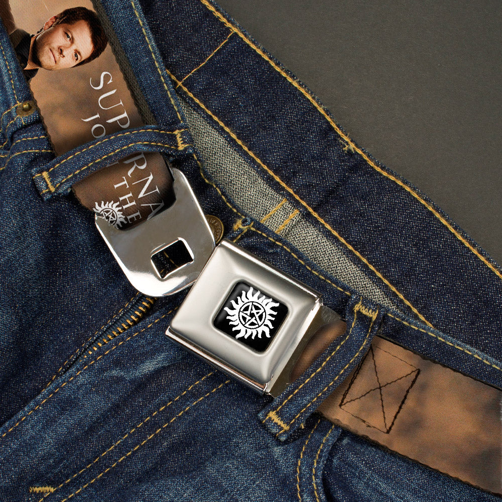 Winchester Logo Full Color Black White Seatbelt Belt - Dean, Sam & Castiel SUPERNATURAL JOIN THE HUNT Webbing